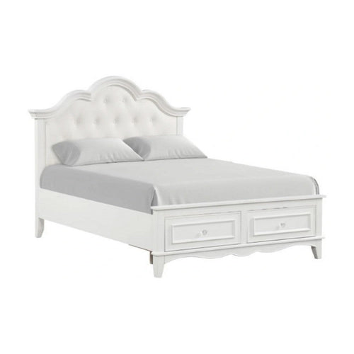 Calpan Full Storage Bed | White Upholstery | Solid Wood | Tufted Design
