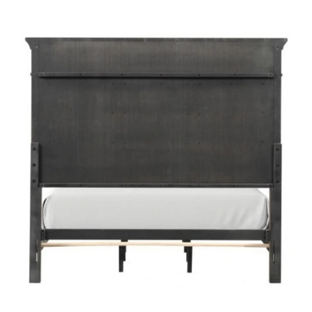Huder King Bed | Dark Walnut Brown Solid Pine Wood | Classic Panel Molded