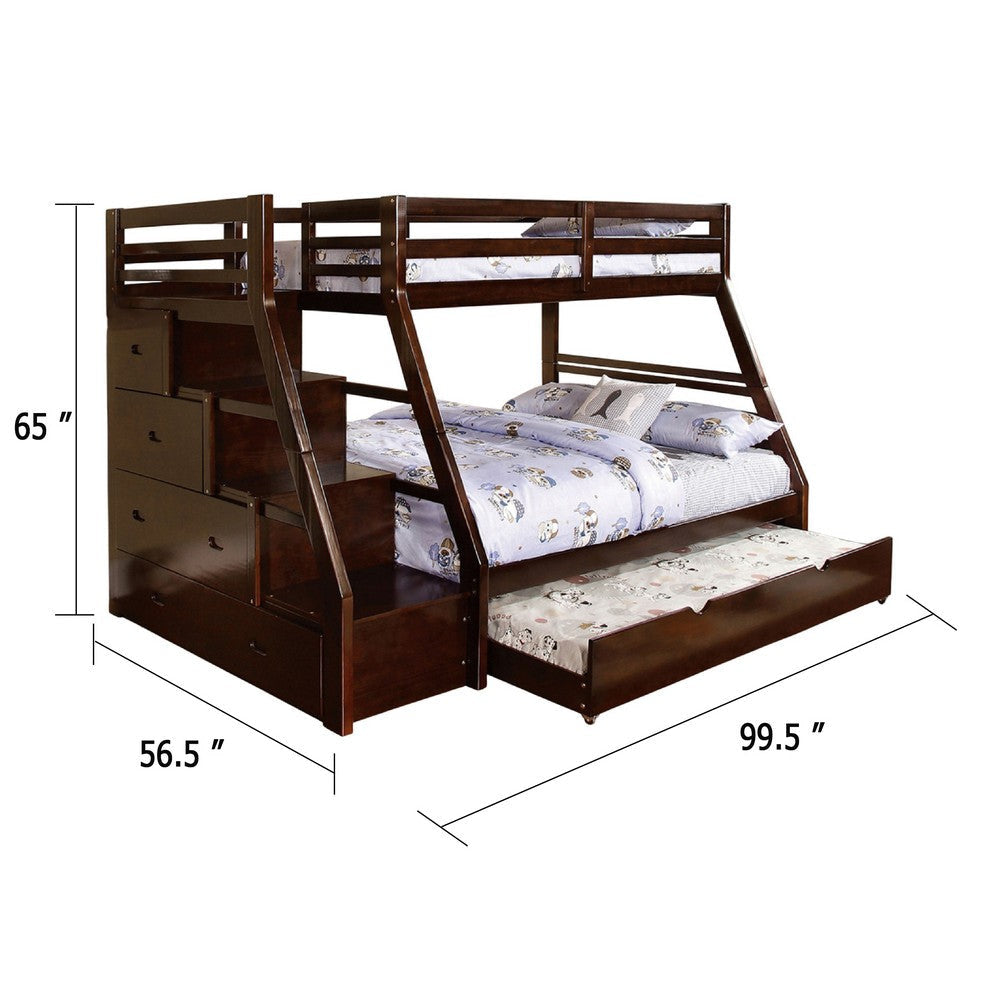 Ellon Twin over Full Bunk Bed | Espresso Brown Solid Wood | Drawers BM342536