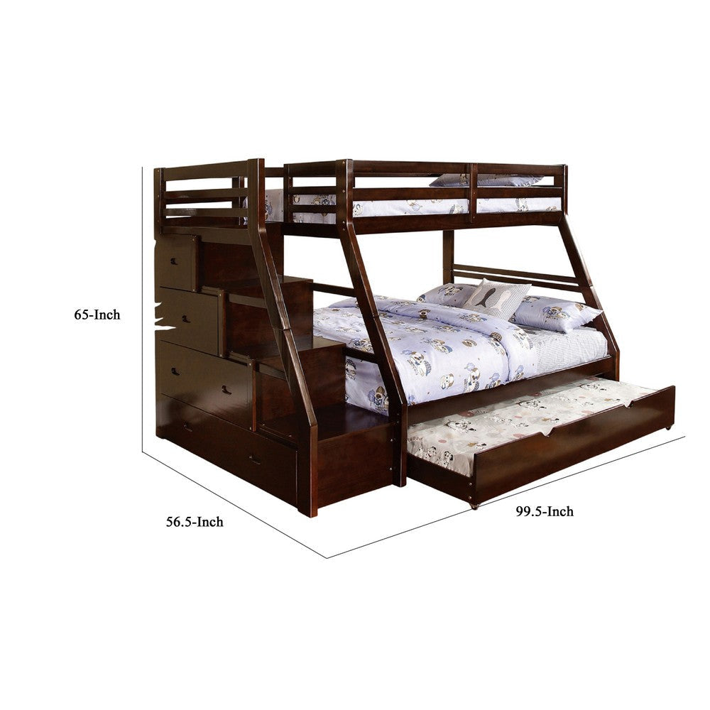 Ellon Twin over Full Bunk Bed | Trundle | Espresso Brown Wood | Drawers BM342537