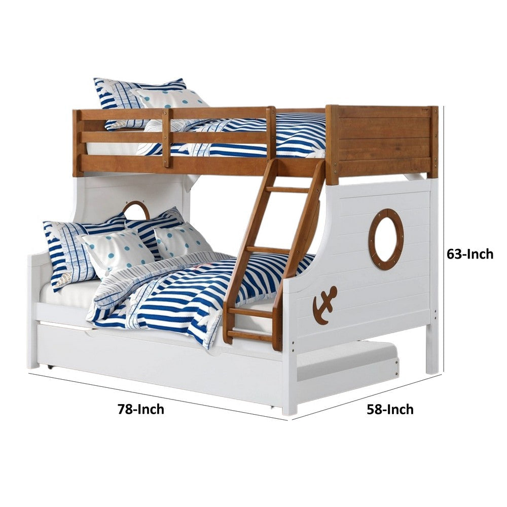 Nexo Twin over Full Bunk Bed w Trundle | Oak Brown | White | Solid Wood BM342540