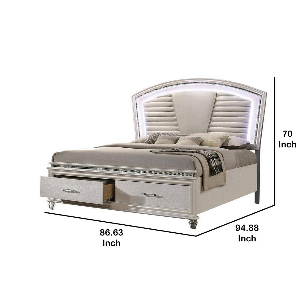 Sam California King Bed w LED | Storage | White Tufted Faux Leather BM342542