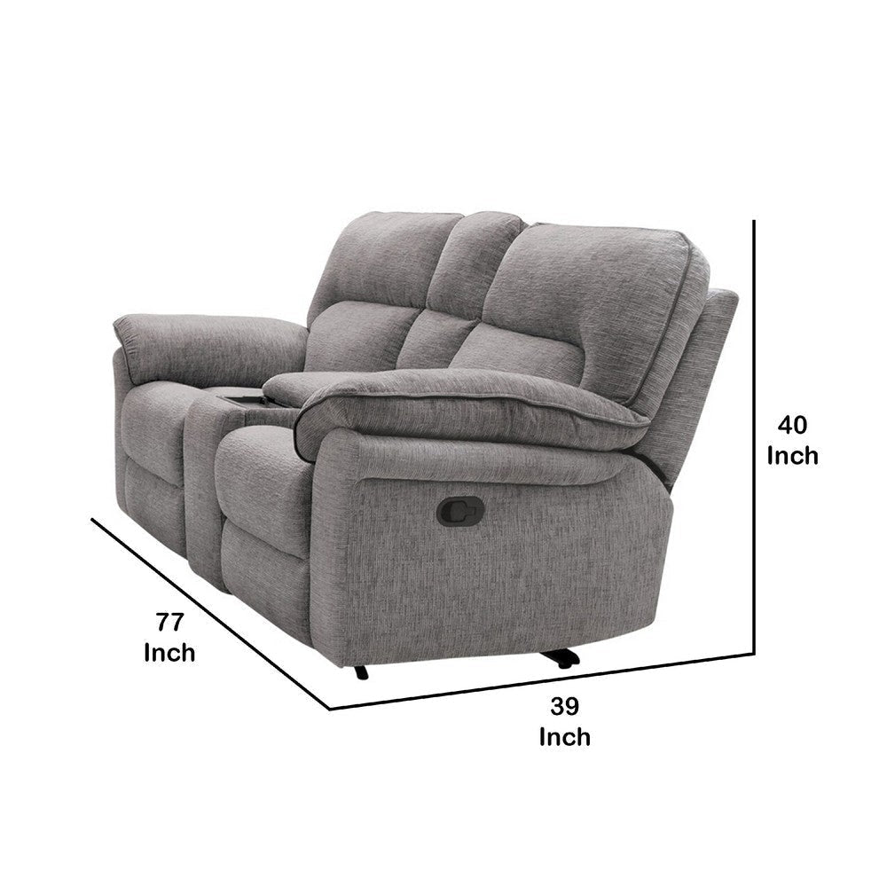Josy Manual Recliner Loveseat w Console | Light Gray Fabric | 77’’ BM342551