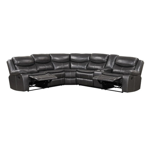 Polly Manual Recliner Sectional Sofa | Gray Faux Leather | 123"