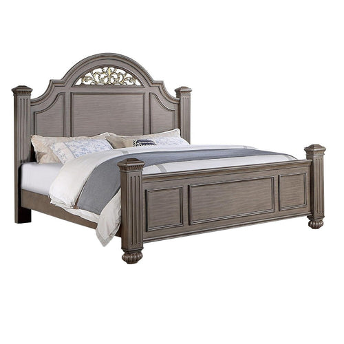 Recus California King Bed | Carved Floral Details | Arched Headboard | Gray