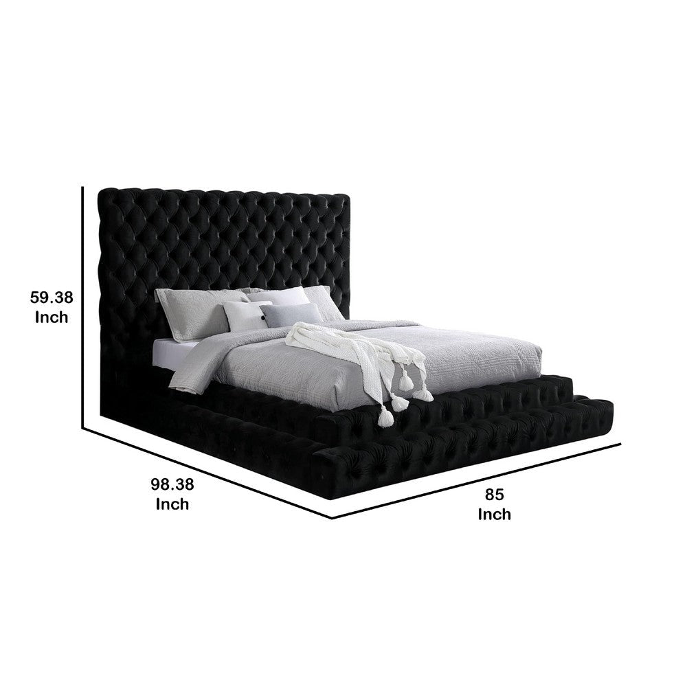 Steph Queen Bed | Black Button Tufted Flannelette Upholstery | XL Headboard BM342590