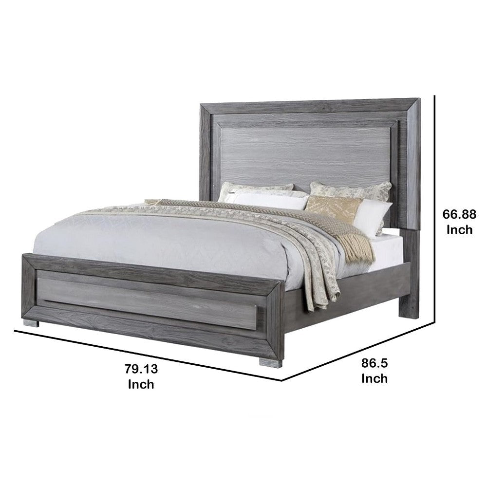 Reno King Bed w LED Headboard & Metal Bracket Legs | Gray Wood BM342599
