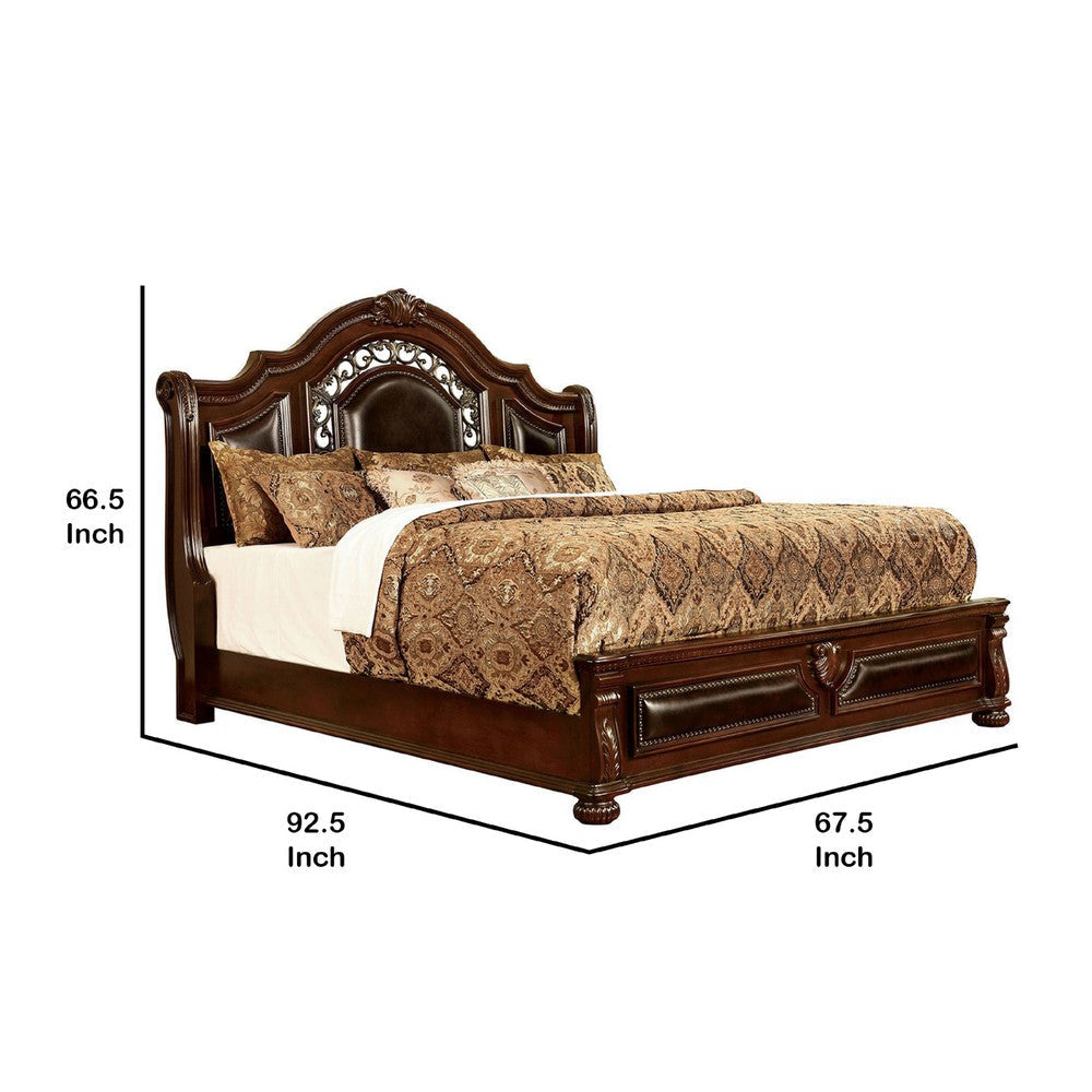 Fleur Queen Bed | Padded Headboard | Bun-Feet |Cherry Espresso Brown BM342609