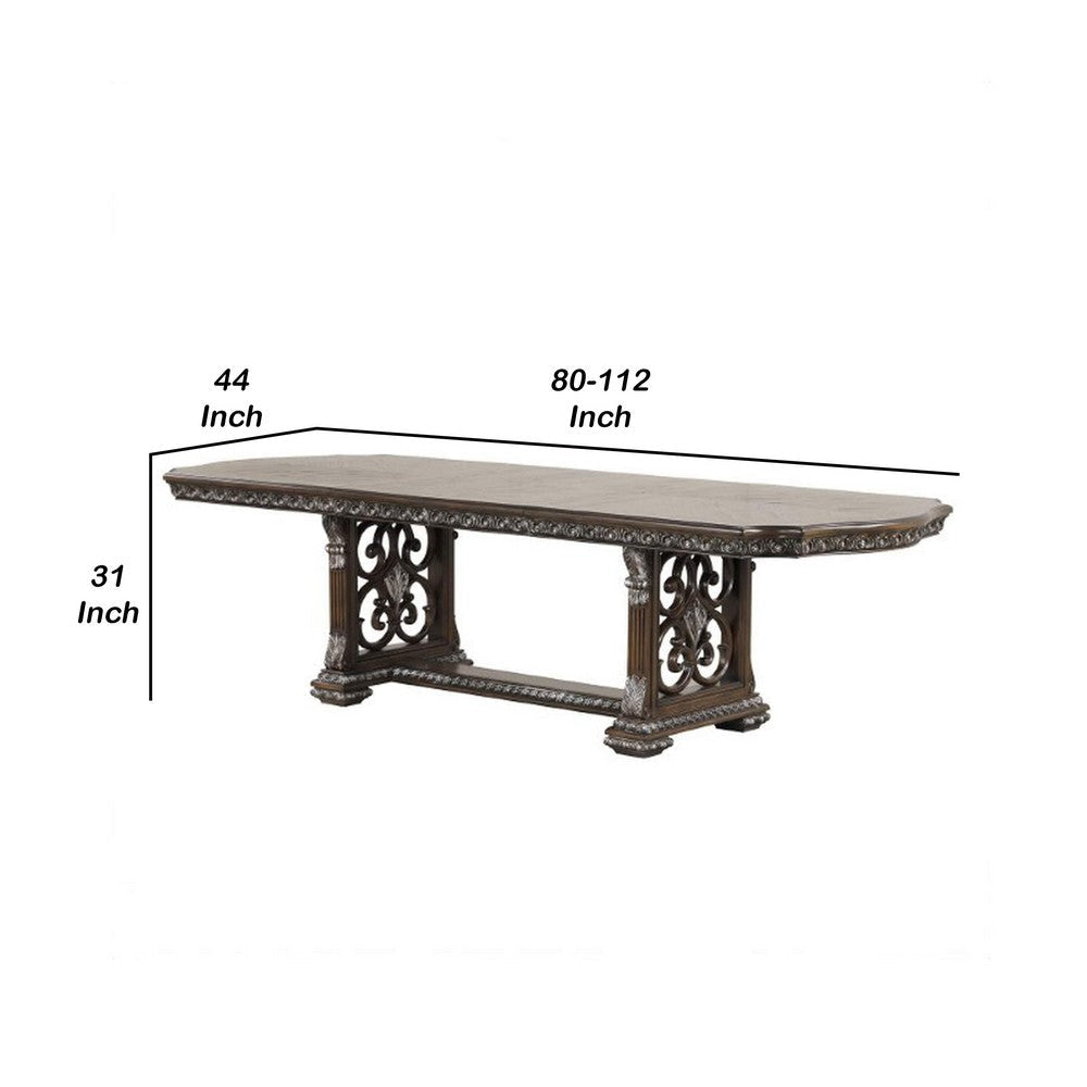 Naddy Dining Table | 80-112’’ Extendable Top | Dark Brown Floral Motifs BM342620