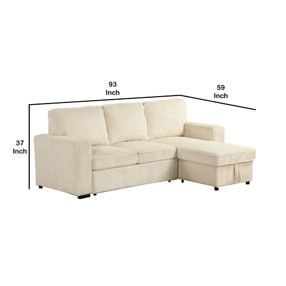Seya Sleeper L Sectional Sofa | Storage Chaise | Beige Corduroy | 93’’ BM342635