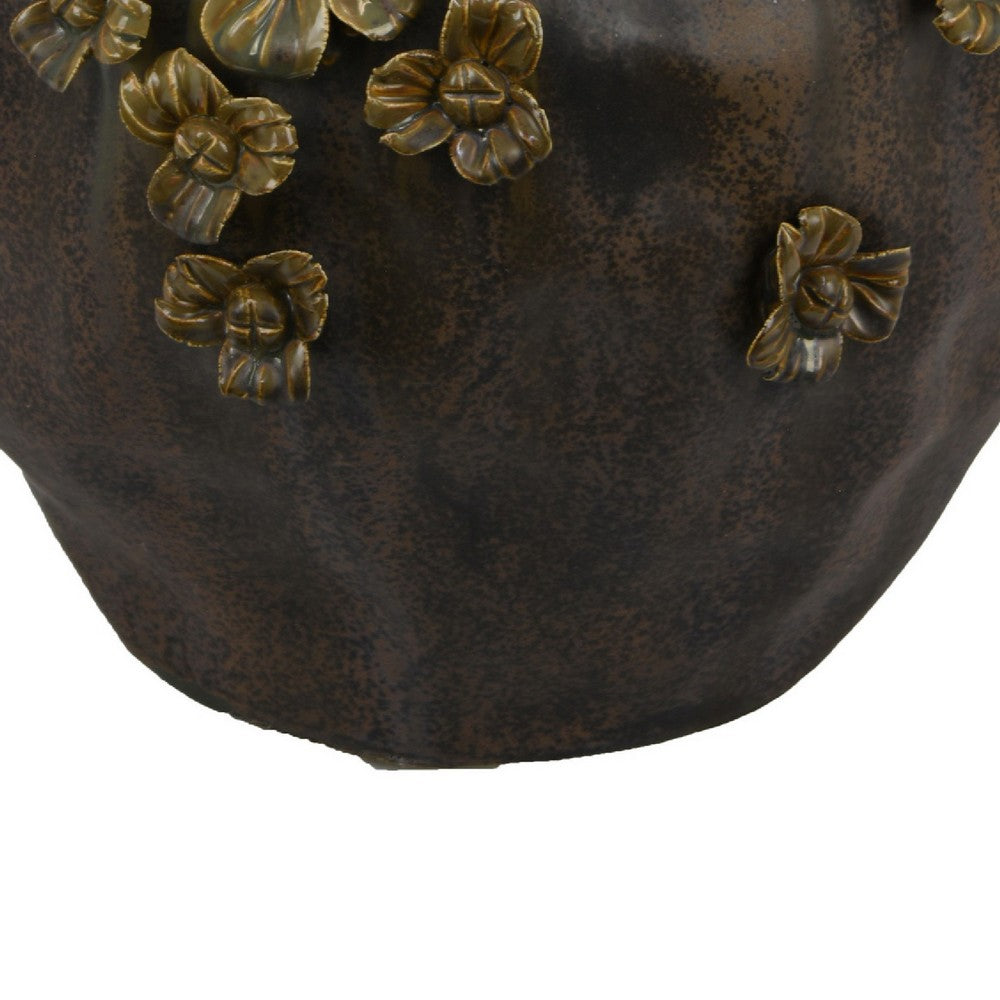 Siya Decorative Vase | Brown Ceramic | Rustic Round Floral Design | 13"
