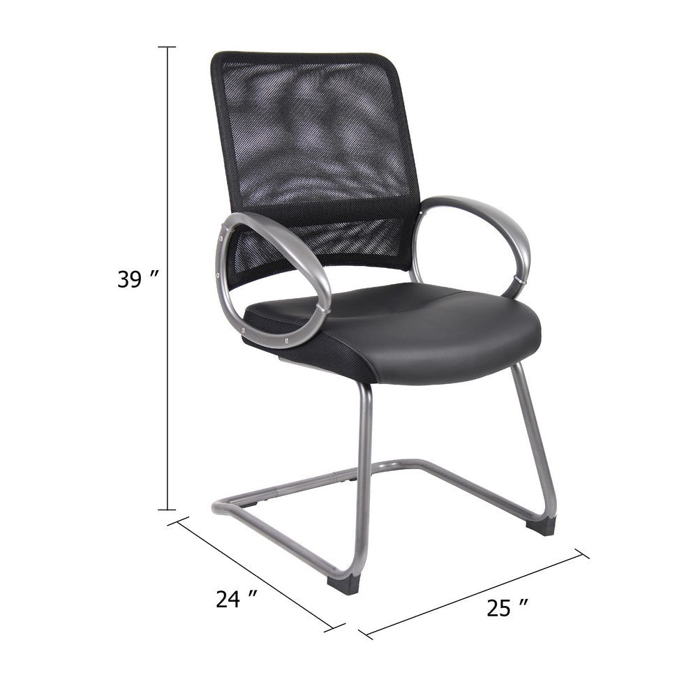 Toi Guest Armchair | Black Mesh | Faux Leather | Pewter Cantilever Base BM344439