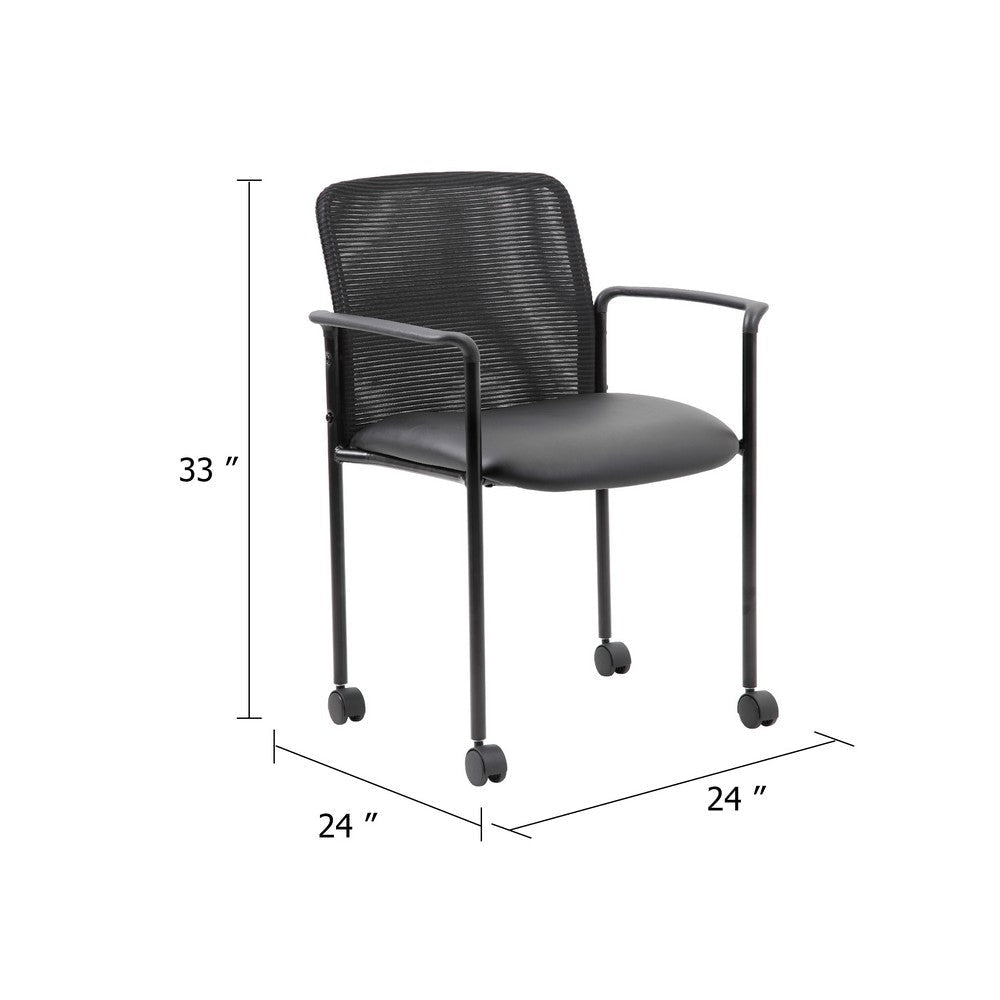 Vayu Stackable Guest Chair w Caster Wheels | Black Mesh & Caressoft Vinyl BM344463