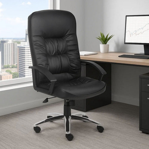 Mala High Back Rolling Swivel Office Chair | Black Faux Leather | Tilt Lock BM344472
