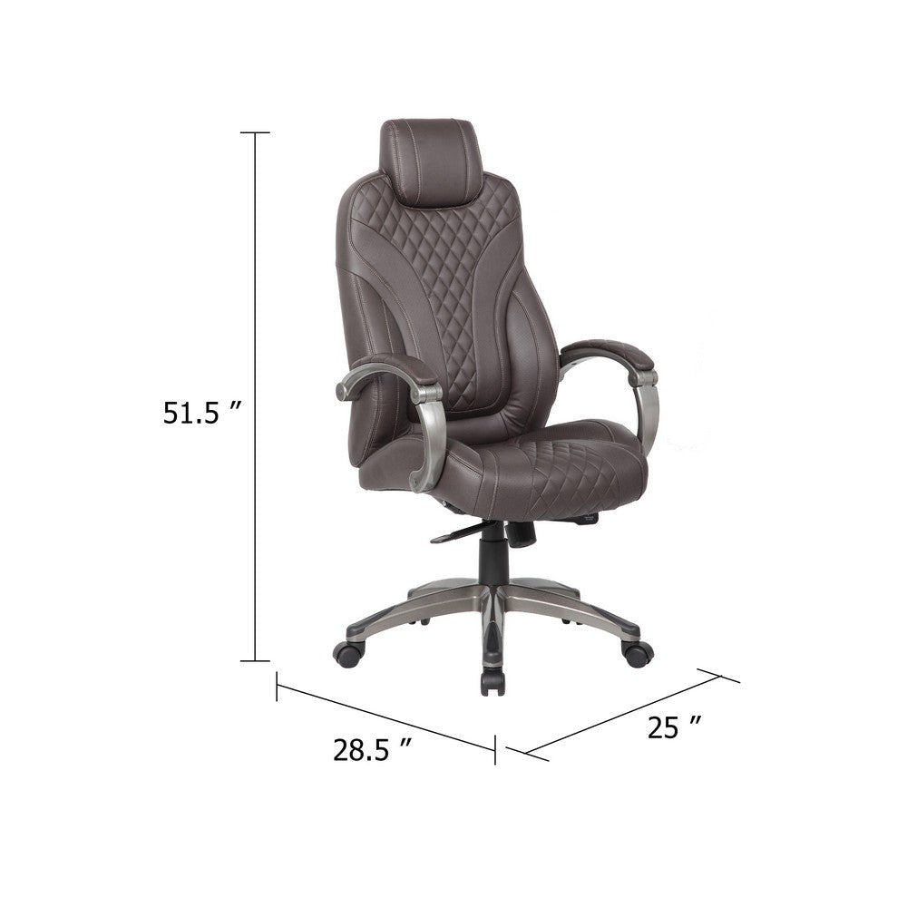 Kelly Rolling Executive Armchair | Brown Stitched-Back Faux Leather BM344489