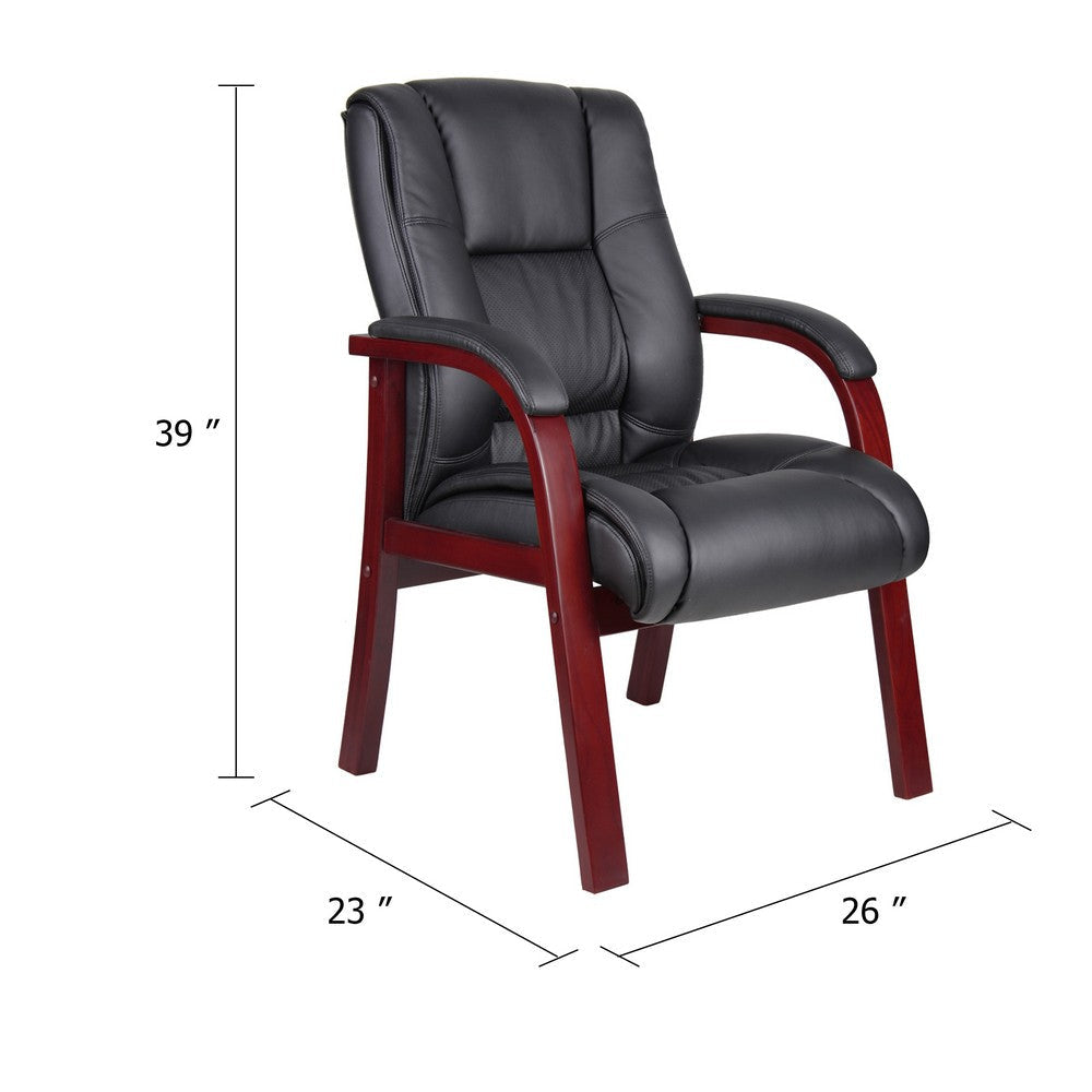 Aria Guest Armchair w Mahogany Brown Wood Finish | Black Vinyl BM344495