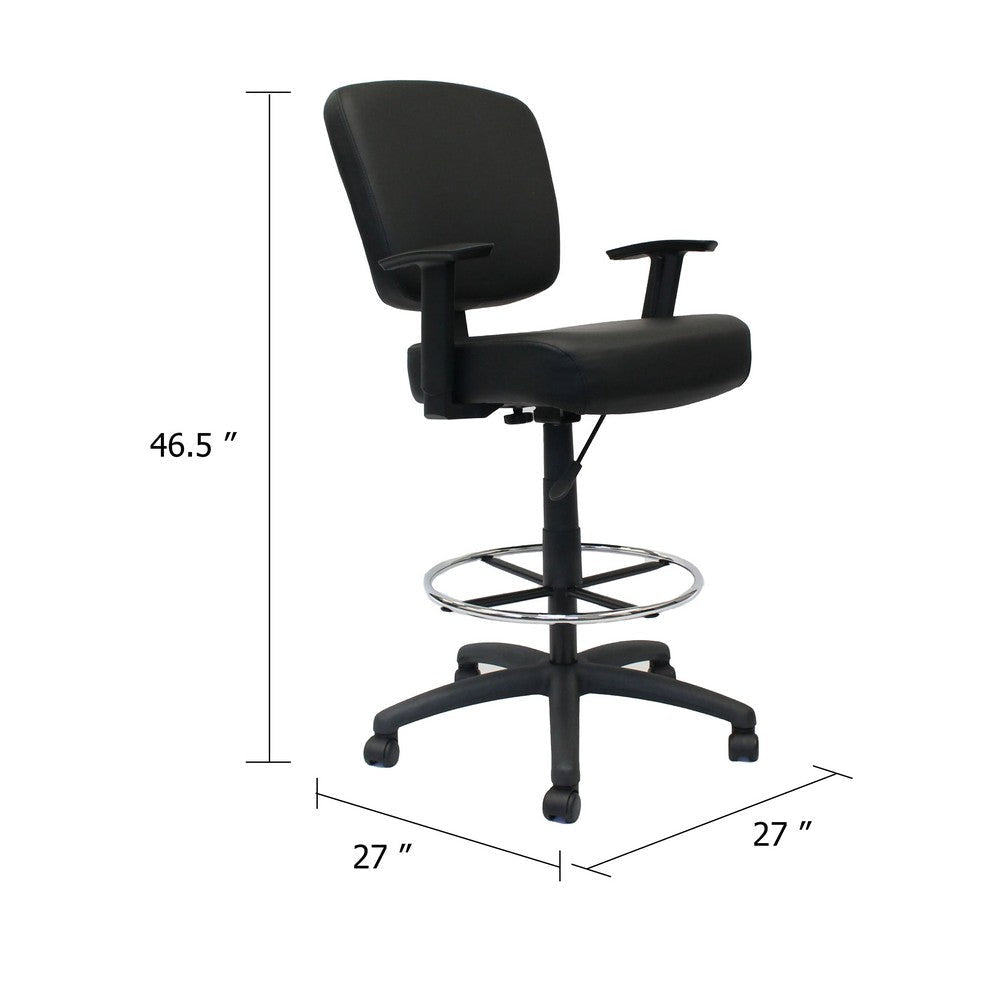 Hya Heavy Duty Swivel Office Stool | Footring & Adjustable Arms | Black BM344532