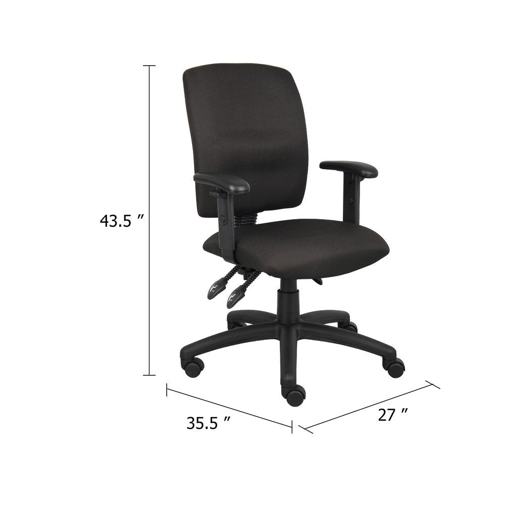 Zean Swivel Task Chair | Adjustable Arms | Black Crepe Fabric | Rolling BM344547