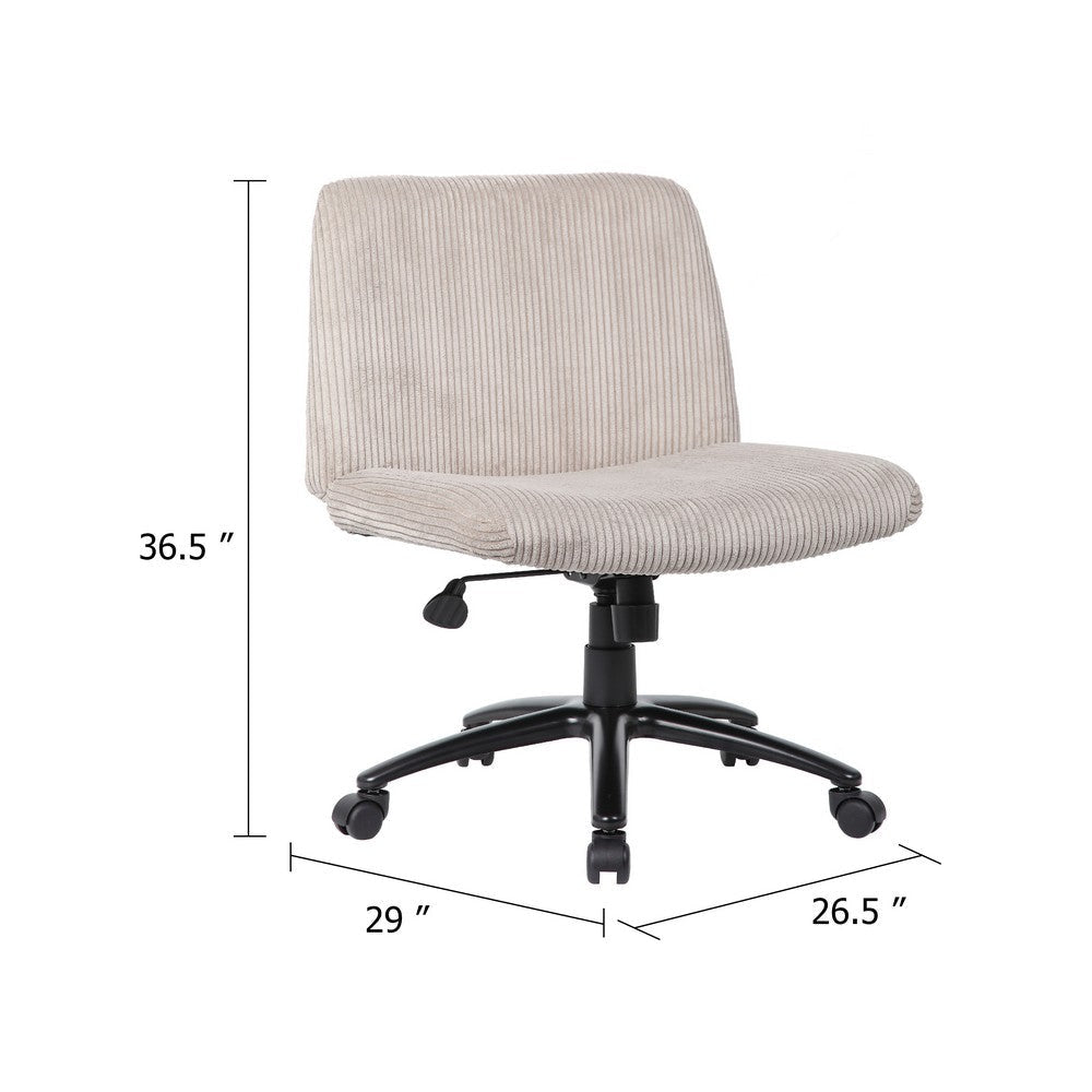 Adjustable Swivel Task Chair on Caster Wheels | Beige Corduroy | Armless BM344574