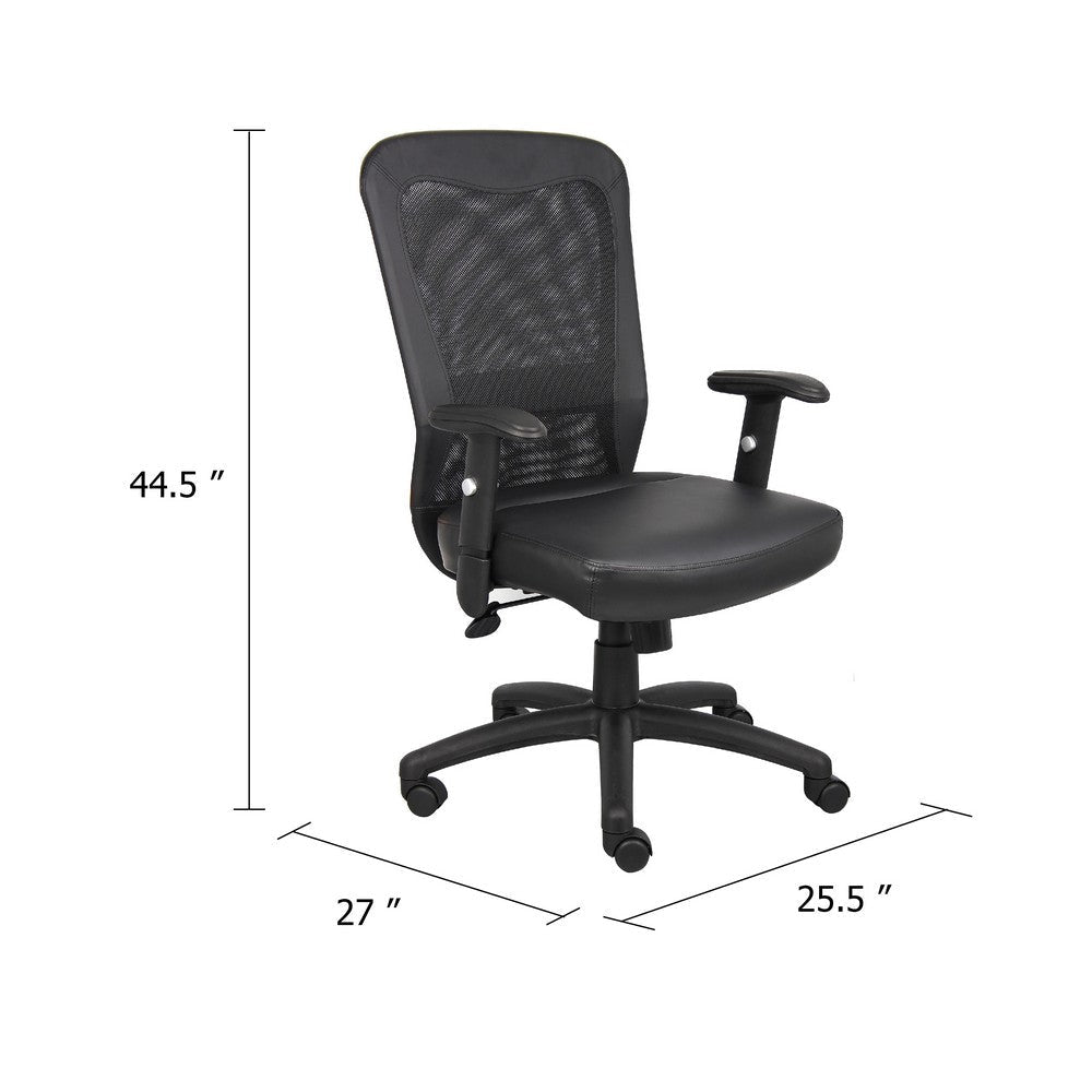 Rolling Task Chair | Black LeatherPlus Mesh | Adjustable Arms | Swivel BM344577