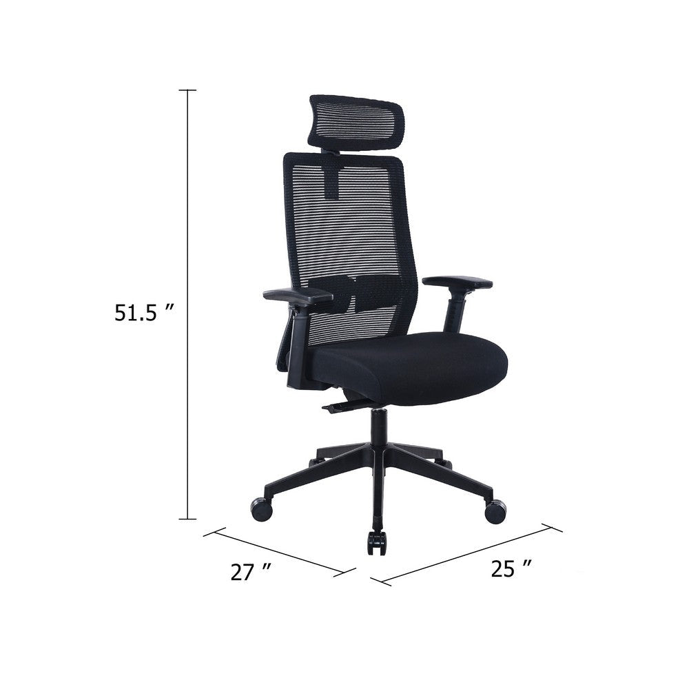 Rolling Office Chair w Headrest | Black Mesh | Foam | Swivel Seat BM344581