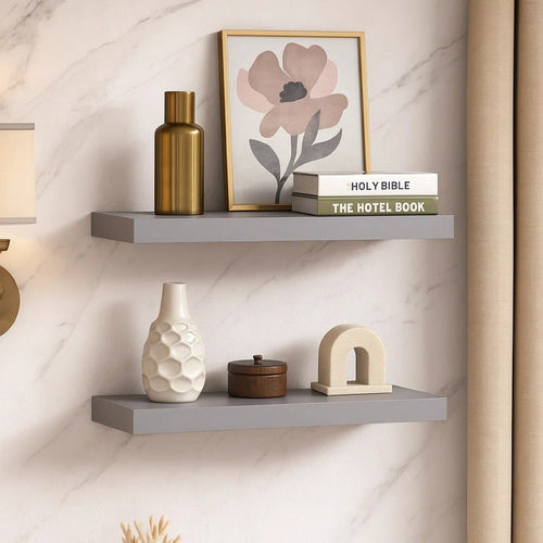 Maeve Floating Wall Shelf Set of 2 | Gray | Honeycomb MDF | 24"