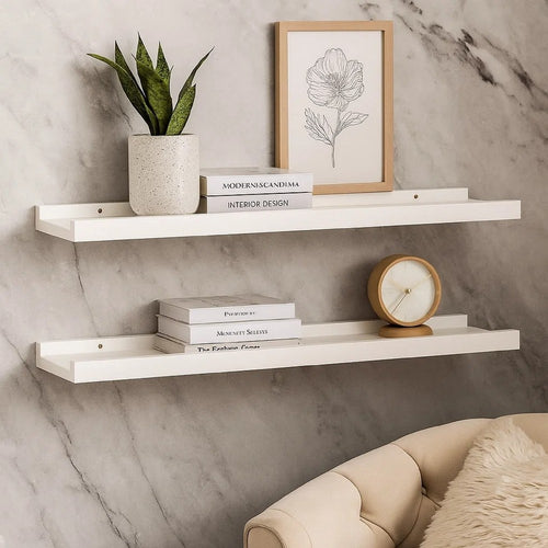 Maeve Frame Ledge Wall Shelf Set of 2 | White Smooth Lacquer | 24"