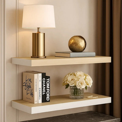 Hanging Wall Shelf Set of 2 | White and Brown Finish | 24"