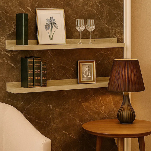 Steve Hanging Ledge Wall Shelf Set of 2 | Matte Oak Beige | 24"