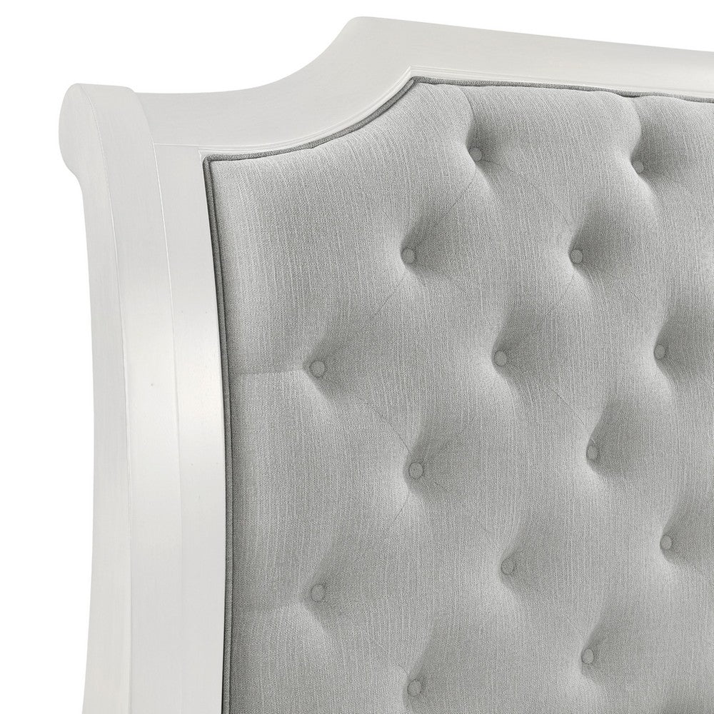 Lynda Queen Bed | Gray Button Tufted Design | 2 Drawers | Vintage White