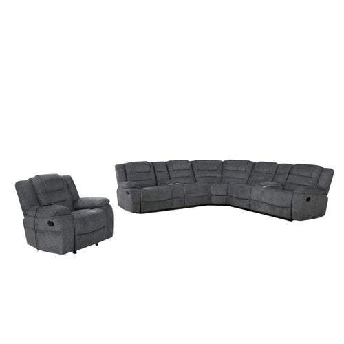 Reno 4pc 6 Seater Manual Recliner Sofa and Chair Set | Massage | Dark Gray