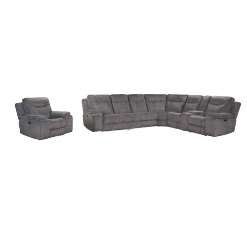 Ted 4pc Power Recliner Sofa Set | USB & Cupholders | Cloud Gray Polyester