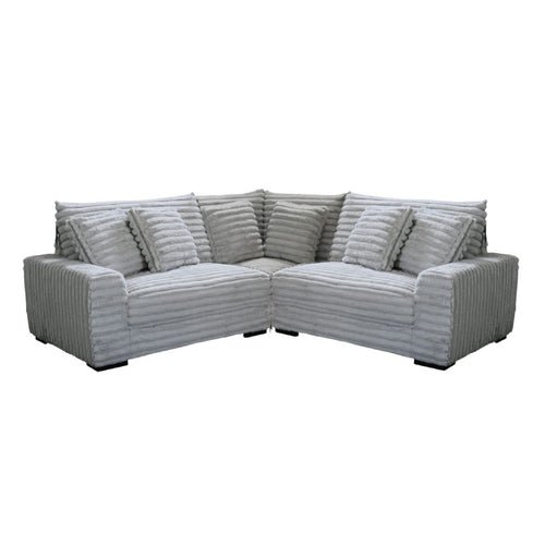 Ezo 3pc Modular Sectional Sofa Set | 6 Pillows | Gray Ribbed Polyester