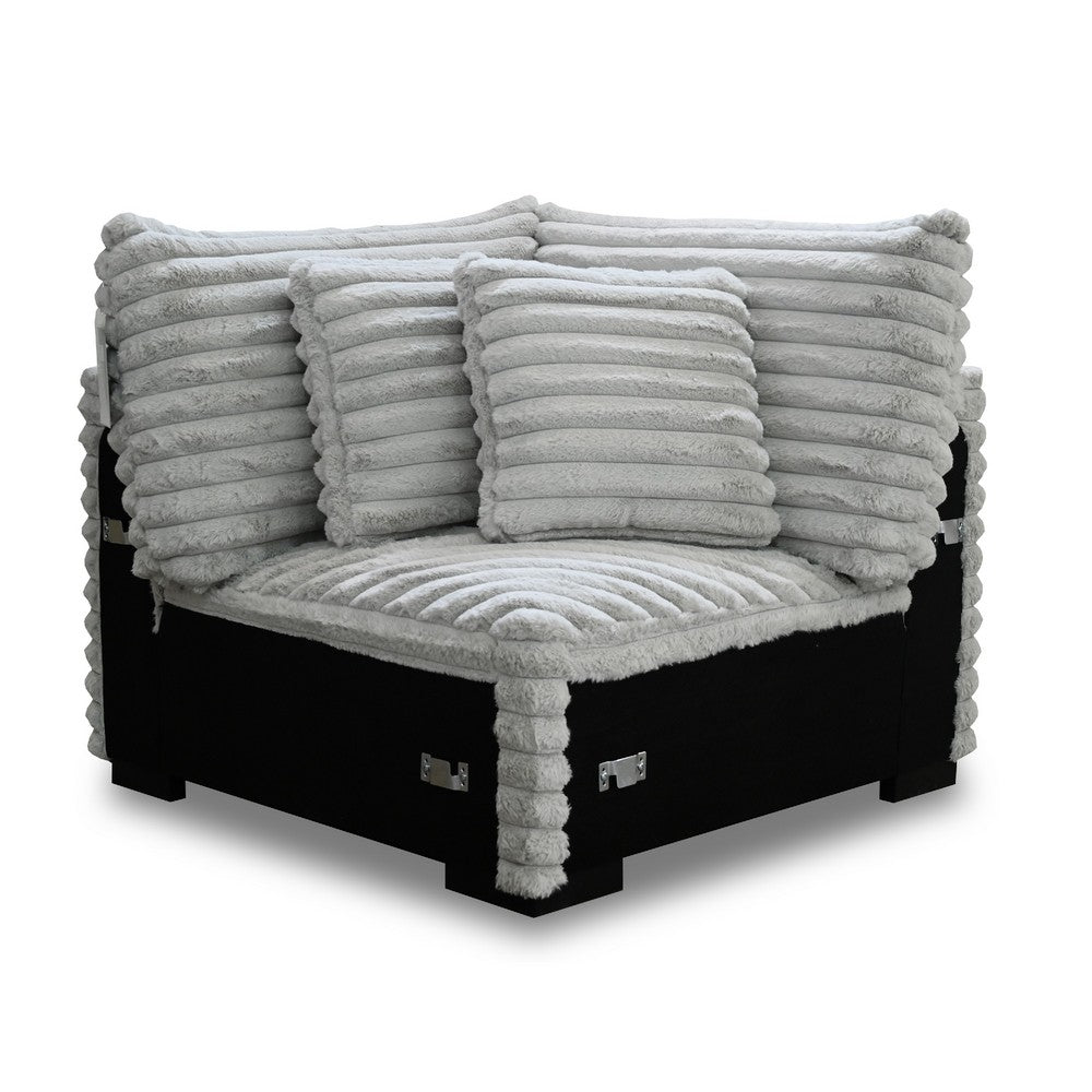 Ezo 3pc Modular Sectional Sofa Set | 6 Pillows | Gray Ribbed Polyester