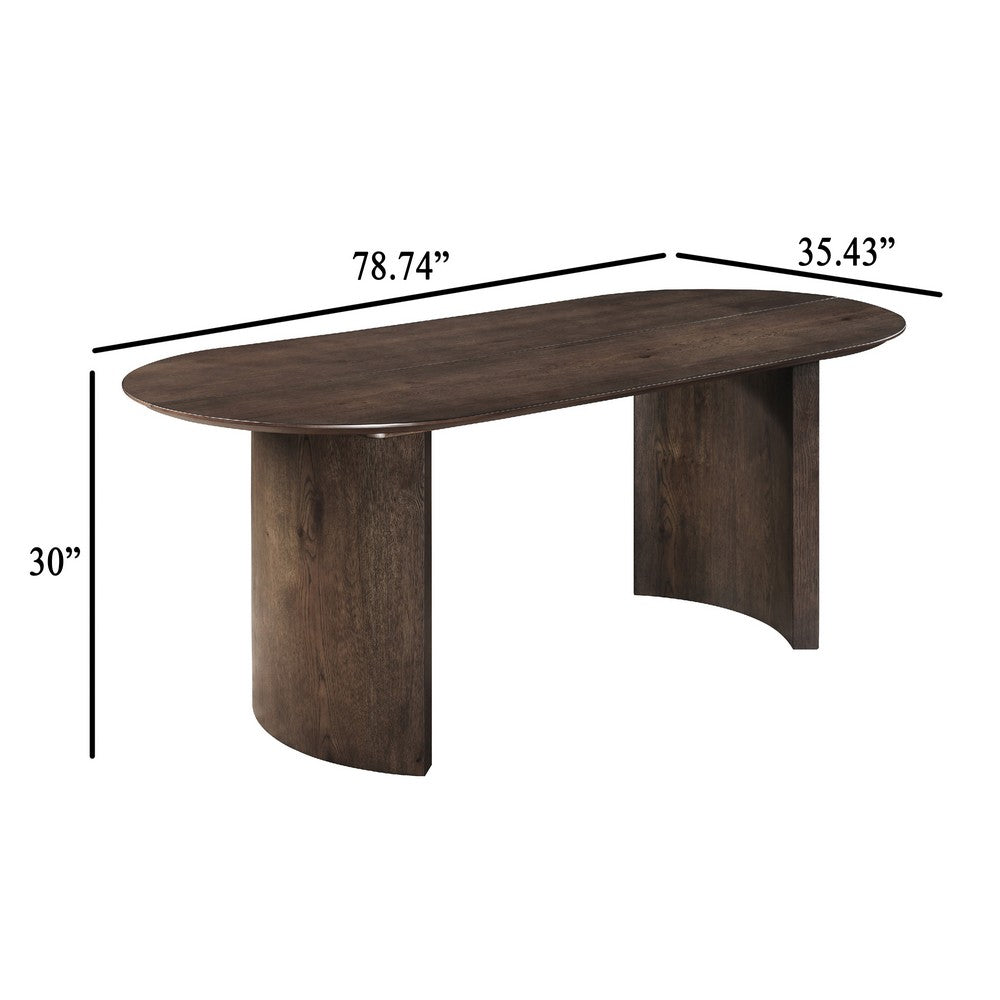 Ony Dining Table | 79" Oval Top | Dark Walnut Brown Pedestal Base