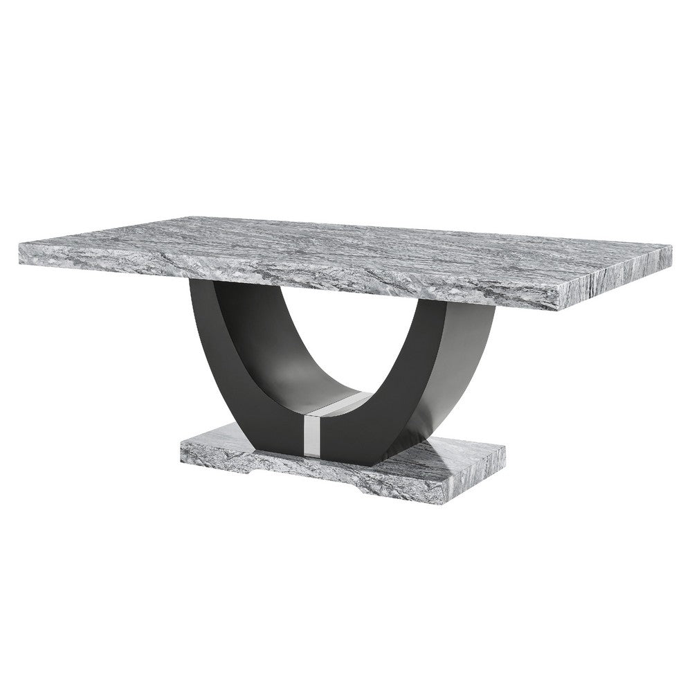 Lira Dining Table | 78" Faux Marble Top | Black U Shaped Pedestal