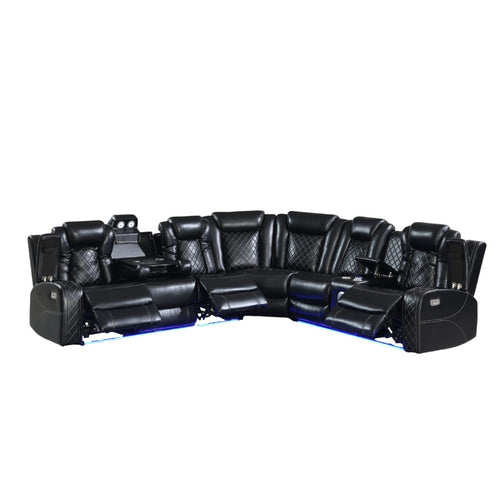 Ronie Black 3pc Sectional Power Reclining Sofa | Lights & Bluetooth Speaker
