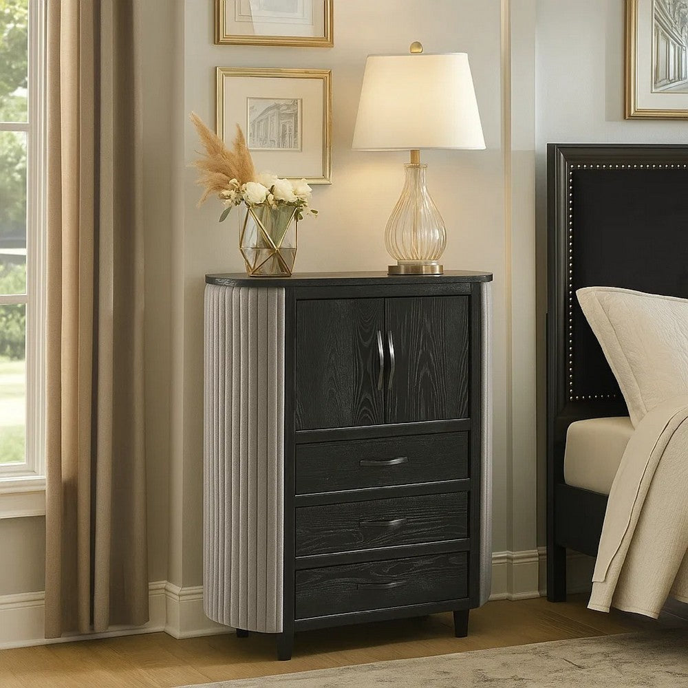 Sevy Tall Dresser Chest | 3 Drawers | Gray Ribbed Edges