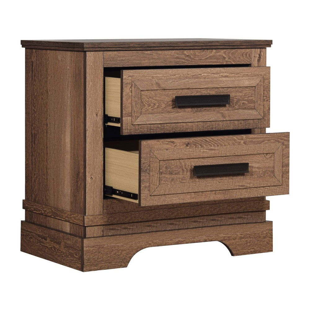 Covy Nightstand | 2 Drawers w Bar Handles | Bracket Feet | Natural Brown