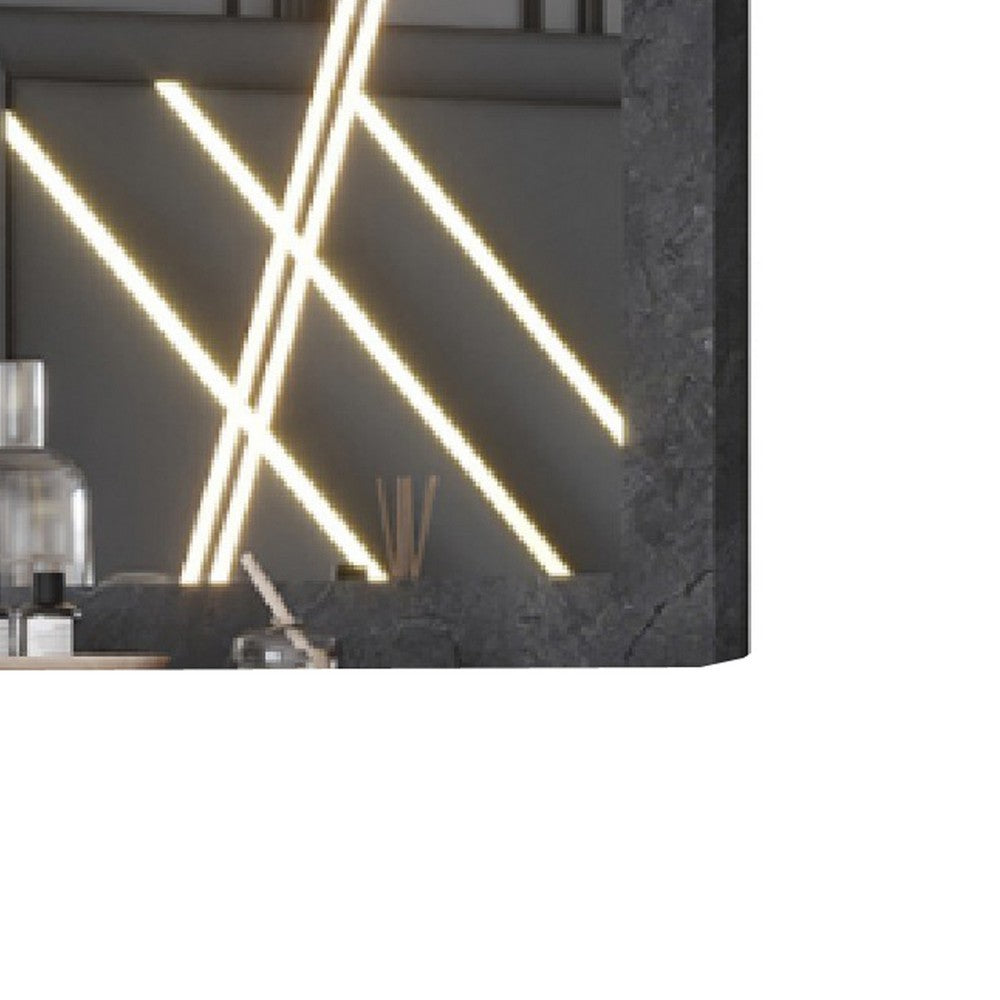 Semy Dresser Mirror | 40" Lighted Gray Marble Frame | Low Distortion