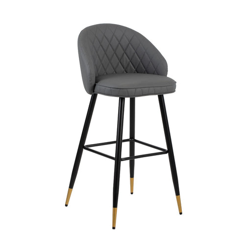 Oby Bar Height Chair Set of 2 | Tufted Gray Vegan Leather | Angled Legs