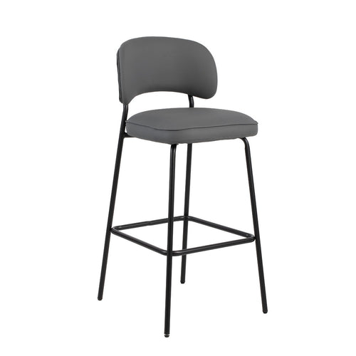 Bly Bar Stool Chair Set of 2 | Gray Faux Leather Fabric | Iron Base