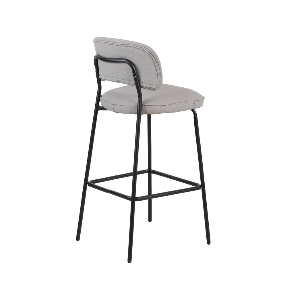 Bly Bar Stool Chair Set of 2 | Ivory Faux Leather Fabric | Iron Base