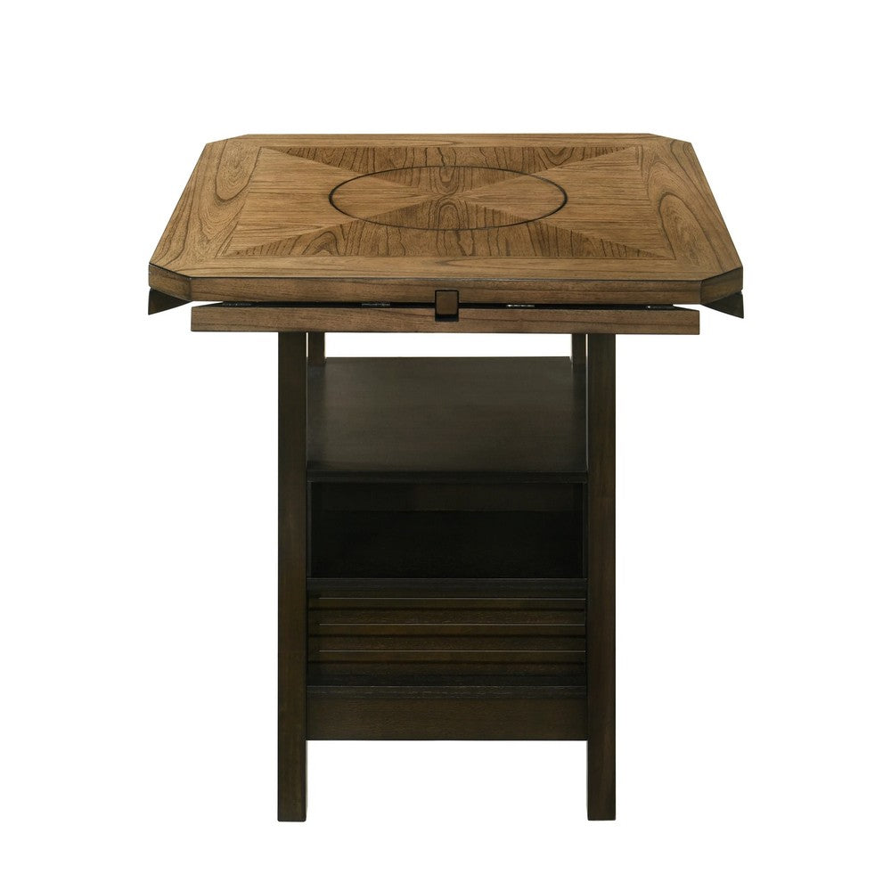 Kimberly Counter Height Table w Lazy Susan | 5 Shelves | Black | Baked Brown