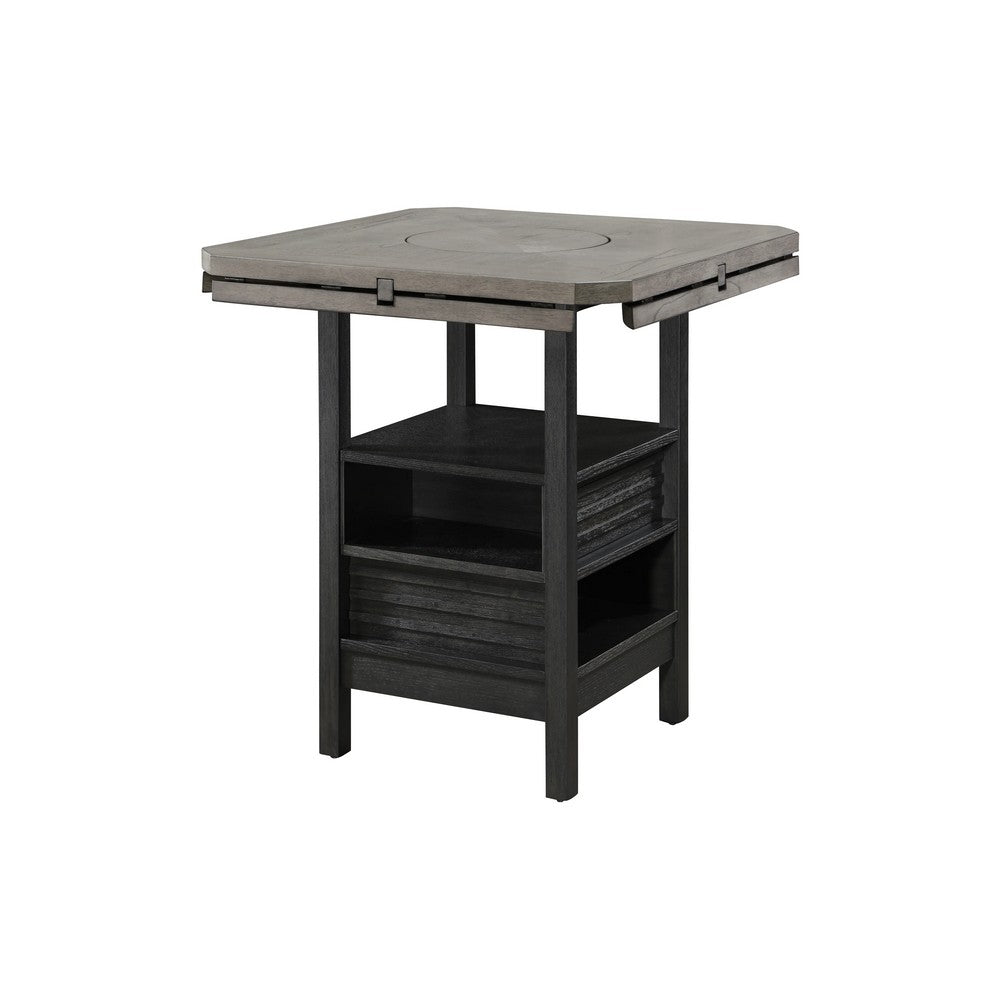 Kilu Counter Height Round Table | 42-60" Extendable | Black | Light Gray