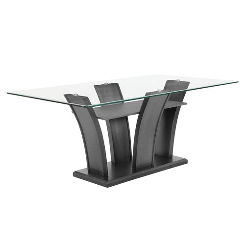 Brandon Dining Table | 72" Glass Top | Dark Gray Glitter Pedestal