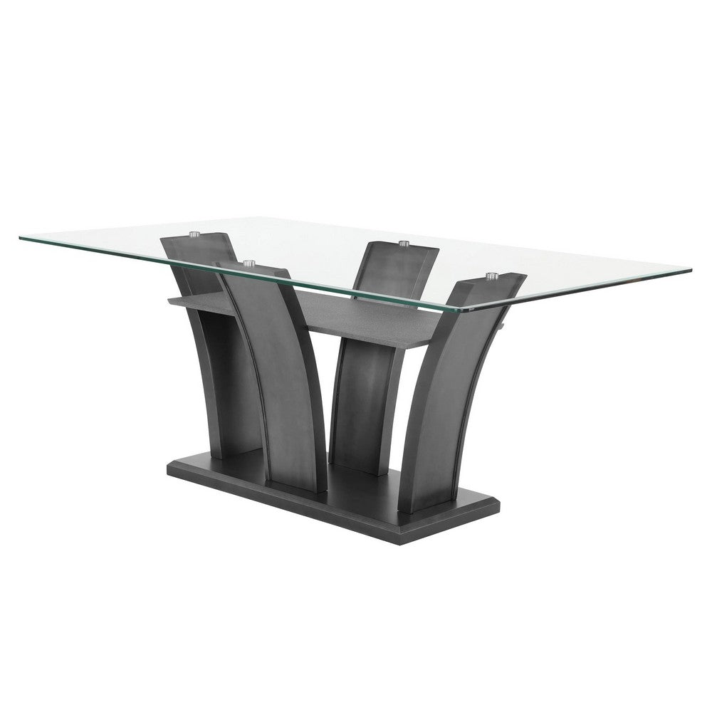 Brandon Dining Table | 72" Glass Top | Dark Gray Glitter Pedestal