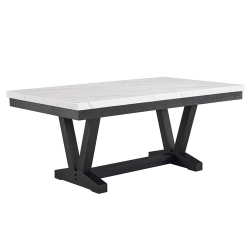 Vinz Dining Table | 72" White Faux Marble Top | Black Trestle Base