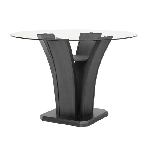 Brandon Counter Height Table | 54" Glass Top | Glam Dark Gray Pedestal