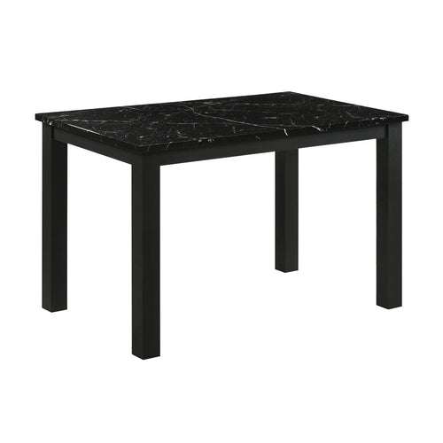 Syon Dining Table | 47" Black Faux Marble Top | Black Wood Legs